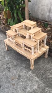 HOMEMAISAK โต๊ะหมู่บูชาไม้สัก หมู่ 9 หน้า 5 ขนาด กว้าง 46 ซม. ยาว 85 ซม. สูง 67 ซม. ไม่ทำสี (ครบชุด) โต๊ะหมู่ไม้สัก