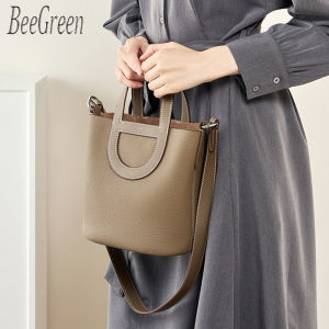 BeeGreen Women Genuine Leather Bucket Bag High Quality Commuter Shoulder Casual Sling Bag with Removable inner bag