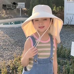 COD Sunscreen Hat Summer Boys Girls Anti Ultraviolet Childrens with Adjustable Chin Strap Big Brim Bucket Hat with Adjustable Chin Strap Baby Sun Hat UV Protection Wide Brim Neck Ear Cover hat sunscreen big brim