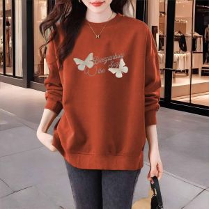 Spring Womens Hoodie Long Sleeve round Neck Pure Cotton Fashionable Versatile Large Size Comfortable Fit Printed Casual Top