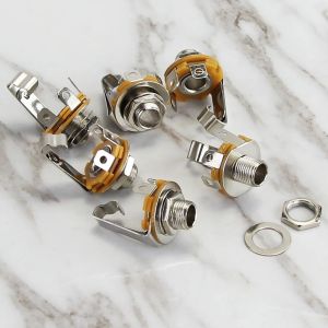 FLEOR 6pcs 1/4" 6.35mm Guitar Jack Input Output Mono Jack with Switch Function for Electric Guitar Bass AMP
