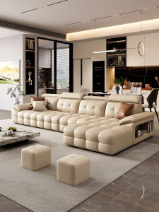 Italian Style Minimalist Genuine Leather Sofa Top Layer Cowhide Three-Seater High Leg Living Room Luxury Sensation Couch