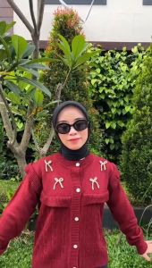 Oneset Dina Cardigan Rajut Kancing Motif Cable Pita Setelan Celana Kulot Premium Wanita Lengan Panjang Kekinian