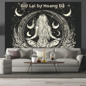 VIKAMA Moon Child Tapestry Dark Forest Chiêm Tinh Học Treo Tường Cho Phòng Ngủ Phòng Tập Yoga Trang Trí Phòng Tập Yoga Hình Chữ Nhật Chủ Đề Chiêm Tinh Học
