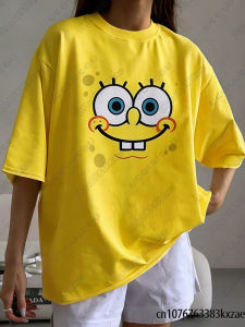 SpongeBob&Patrick Star Print T-shirts For Women Summer Cartoon Tshirts Squidward Cute Short Sleeve Tees Y2K Couple Street Tops
