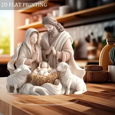 Nativity Scene Statue2D Flat Jesus & Maria Acrylic FigurineHomeCaferoomStudioTable Ornament Christian Religion Decor