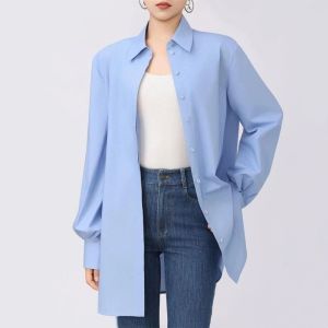 Casual Striped Shirt Womens Loose Long Sleeve Spring Summer New Arrival Outerwear Cotton Polo Collar Single Button Closure