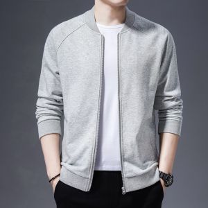 ROMON | Romon Mens Baseball Collar Jacket Zipper Casual Sweater Spring Autumn New Style Sportswear Trendy Top Cotton Polyester Blend