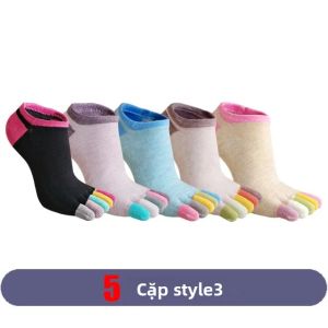 5 Đôi Tất Nữ Đến Mắt Cá Chân Cotton Polyester Pha Họa Tiết Sọc Dễ Thương Hút Mồ Hôi Thấp Cắt Năm Ngón Tay Tất Cho Bé Gái