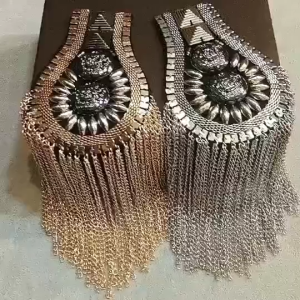 Bahu Bros Lencana Epaulet Tanda Pangkat Aksen Rivet Rumbai Untuk Gaya Penyanyi Panggung