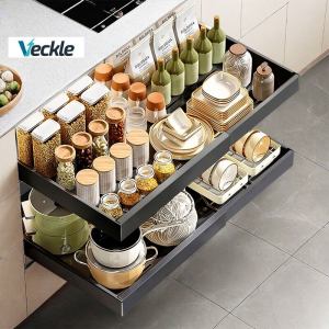 Veckle【2025 New】Scalable Kitchen Pull out Basket under Sink Rack For Cabinet Drawer Type Storage Tray Cabinets Organizer