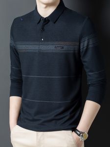 ROMON | Lomond Mens Long Sleeve Polo Shirt Casual Loose Underwear For Middle-aged Businessmen Spring Summer New Style Geometric Print