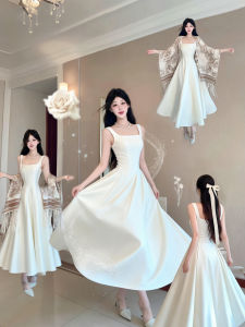 SUHUIQIAN | Elegant White Beauty Strap Womens Long Dress