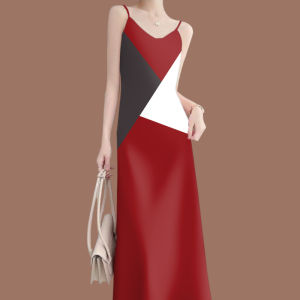 ชุดเดรสยาวคลุมเข่าแขนกุดคอวีพิมพ์ลายโบว์ผูกเอวสำหรับผู้หญิง ชุดทำงานฤดูร้อน ชุดทำงานลำลอง ชุดทำงานลำลอง