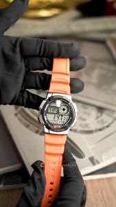 Jam Tangan Pria Casio AE-1000W-4B Iluminator Digital Black Dial Orange Resin Band