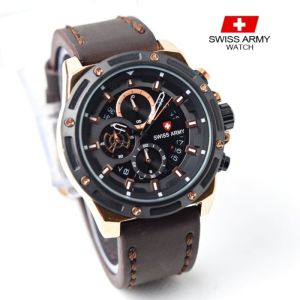 Jam Tangan Pria Sa Army Chrono Tali Kulit Mewah Fashion Cowok Elegan Terbaru