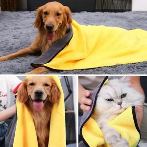 Pet Absorbent Towel Dog Cat Quick Drying Bath Towel Ultra-fine Fiber Super Absorbent Pet Towel Cleaning Supplies
