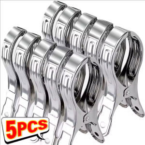 5Pcs Large Stainless Steel Clips for Home Clothes Drying Quilt Windproof Clothpins for Home Laundry