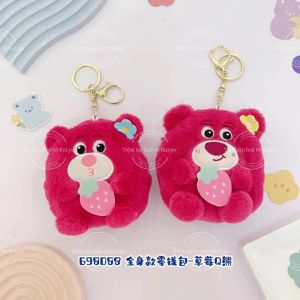 Móc khoá Phụ Kiện Túi Xách Có Ngăn Kéo Gấu Ôm Dâu Tây Siêu Dễ Thương Siêu Cute Lông Mịn Màu Hồng Cực Iu