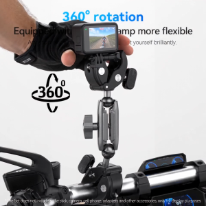 TELESIN GP-HBM-001-D Camera Mounts Clamp Mount Bicycle Handlebar Adapter Mount Aluminum Alloy with Dual 360°Rotatable Ball Head with Rubber Pads for Motorcycle/ Bycicle/ Monitor/ Selfie Stand