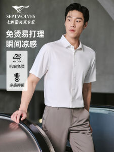 Antibacterial Cool Feeling Non-Ironed Business Shirt Mens Short Sleeve Standard Fit Fashion Urban Style Summer New Interview Shirt