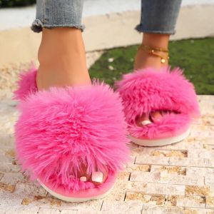 New Fluffy Slippers Womens Home Plush Slides Woman Fur Living Room Shoes Fashion Female Indoor Comfort House Flip Flop Eva