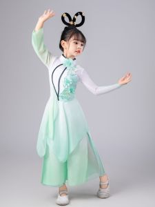 เรียบหรู สไตล์จีน ผู้หญิง คลาสสิก เครื่องแต่งกายการเต้น Gaozhouชุด Draping Shawl พื้นบ้านแห่งชาติ เดรส