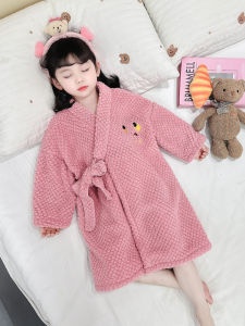 Girls Coral ผ้าขนแกะ Robe Anti-Cold ชุดนอน ฤดูใบไม้ร่วง ฤดูหนาว สไตล์เสื้อผ้าเด็กบ้าน อุ่น ชุดราตรีผ้าสักหลาดใส่สบาย