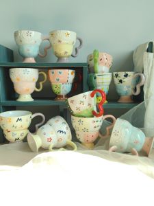 Creative Ceramic Coffee Mug Womens New Style 2025 Office Special Good Looking Home Drinking Water Cup Handmade Craft