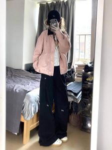 กางเกงขายาวทรงตรงสีดำปักลายผีเสื้อสำหรับผู้หญิง ฤดูใบไม้ร่วง 2024 กางเกงขายาวทรงตรงเอวสูง กระเป๋า ผ้าผสมอื่นๆ