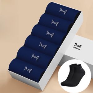miiow | Pure Cotton Mens Mid-Calf Socks Anti-Odor Absorbent Antibacterial Black Solid Color Business Socks Comfortable Breathable Socks