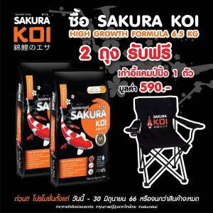 🔥 ฟรีเก้าอี้สนาม - อาหารปลาคาร์ฟ Sakura Koi 🟠สูตรเร่งโต ขนาด 6.5 กก, 15 กก