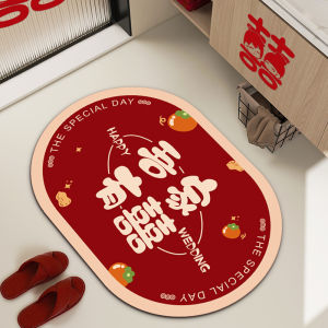 Thảm Phòng Tắm Chống Trượt Thấm Hút Màu Đỏ Cho Đám Cưới Thảm Đứng Ngoài Cửa Nhà Thoáng Khí Thảm Sàn Phòng Tắm Đơn Giản