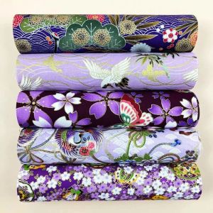 5pcs Purple Printed Pattern 100% Cotton Fabric Cheongsam FabricDIY Handmade Doll Clothing Quilting Bag Home Textile Material