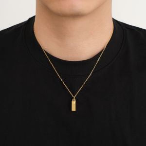 Universal Fashion Titanium Steel Fourpin Gold Block Necklace Men Simple Hip Hop Style Lockbone Chain  out Jewelry Accessory