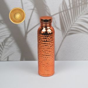JUSTINLAU 27oz Electroplated Copper Water Bottle​ ​One-Click Open Lid​ Stainless Steel ​Hammer Pattern Cup​ Sports Water Bottle