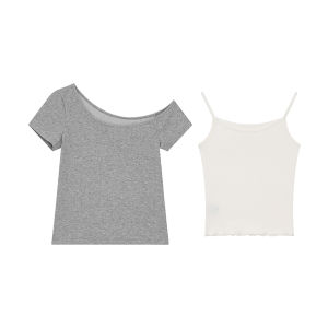 NIHAOKANONG | Áo Thun Nữ Mùa Hè Cổ Asymmetric Layered Màu Đốm