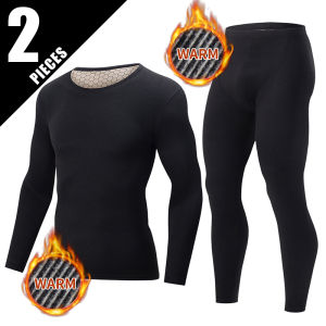 2pcs Autumn And Winter Mens Thick Brushed Back Patch Thermal Underwear Set Comfortable Thick Long Sleeved Long Pants Base Shirt