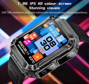 SENBONO T93 2023 smart watch Men 1.96 big Screen Square 4GB Local Music BT call earbuds headset 2-in-1 smartwatch with earbuds