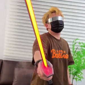 Cool colorful streamer broach spark blade childrens sound laser toy spray spark lightsaber