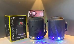 SK-1101 Karaoke Portable Wireless DISCO Light Bluetooth Speaker Multi Function with Shoulder Strap & Wired Microphone
