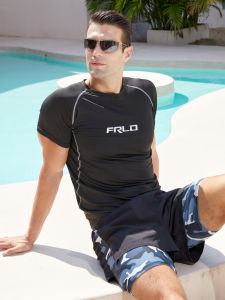 ชุดว่ายน้ำชาย ทรงหลวม แขนสั้น ป้องกันแสงแดด แห้งเร็ว ฝึกซ้อม ชุดว่ายน้ำแยกส่วน ผ้าไนลอน ยืดหยุ่น สไตล์ลำลอง ฤดูร้อน 2023