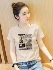 เสื้อยืดแขนสั้นผ้าฝ้ายแท้สําหรับผู้หญิงหลวมพอดีการออกแบบลําลองพิมพ์เสื้อผ้าทํางานรูปแบบสร้างสรรค์เสื้ออเนกประสงค์