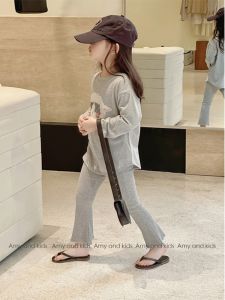 Amy High Vòng Eo Quần Ống Rộng Dành Cho Bé Gái Mùa Xuân Mùa Thu Cotton Vải Bông Pha Trộn Sọc Mỏng Co Giãn Hoa Văn Quần Legging Trẻ Em Thời Trang Sành Điệu