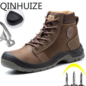 QINHUIZE New Mens Work Safety Shoes Steel Toe Military Boots Work Shoes Anti-Puncture Safety Shoes Hiking Shoes