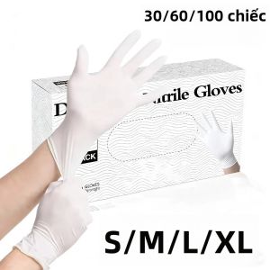 Dùng Một Lần Găng Tay Nitrile Trắng 30/60/100 Chiếc Lớp Lót Mịn Cao Su Nhà Bếp Hộ Gia Đình Vệ Sinh Làm Tóc Tắm Bụi Bẩn Bảo Vệ Dụng Cụ