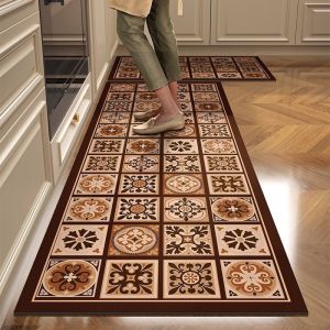 VIKAMA 2 Chiếc Thảm Trải Sàn Nhà Bếp Cổ Điển Chống Trơn Trượt Chống Dầu Chống Nước Thảm Thu/Đông Không Cần Giặt Trang Trí Nhà Polyester PP Lót