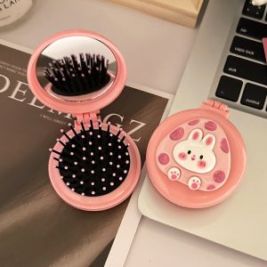 Portable Foldable Cartoon Mini Airbag Comb Children Girls Personal Small Size Massage Hair Comb Mirror for Daily Use