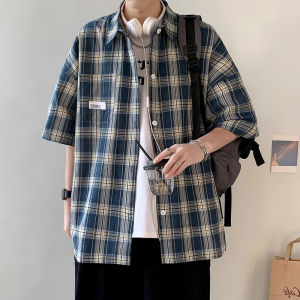 plus Size 300 Pounds Plaid Short Sleeve Mens Shirt Summer Trendy Loose Premium Feeling Top Coat American Casual Style