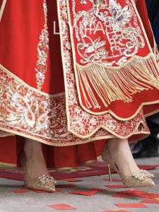 Shiyue Champagne Color High Heels Wedding Shoes Womens Single Shoes Sparkling Sequins Thin Heel Glittering Diamond Buckle